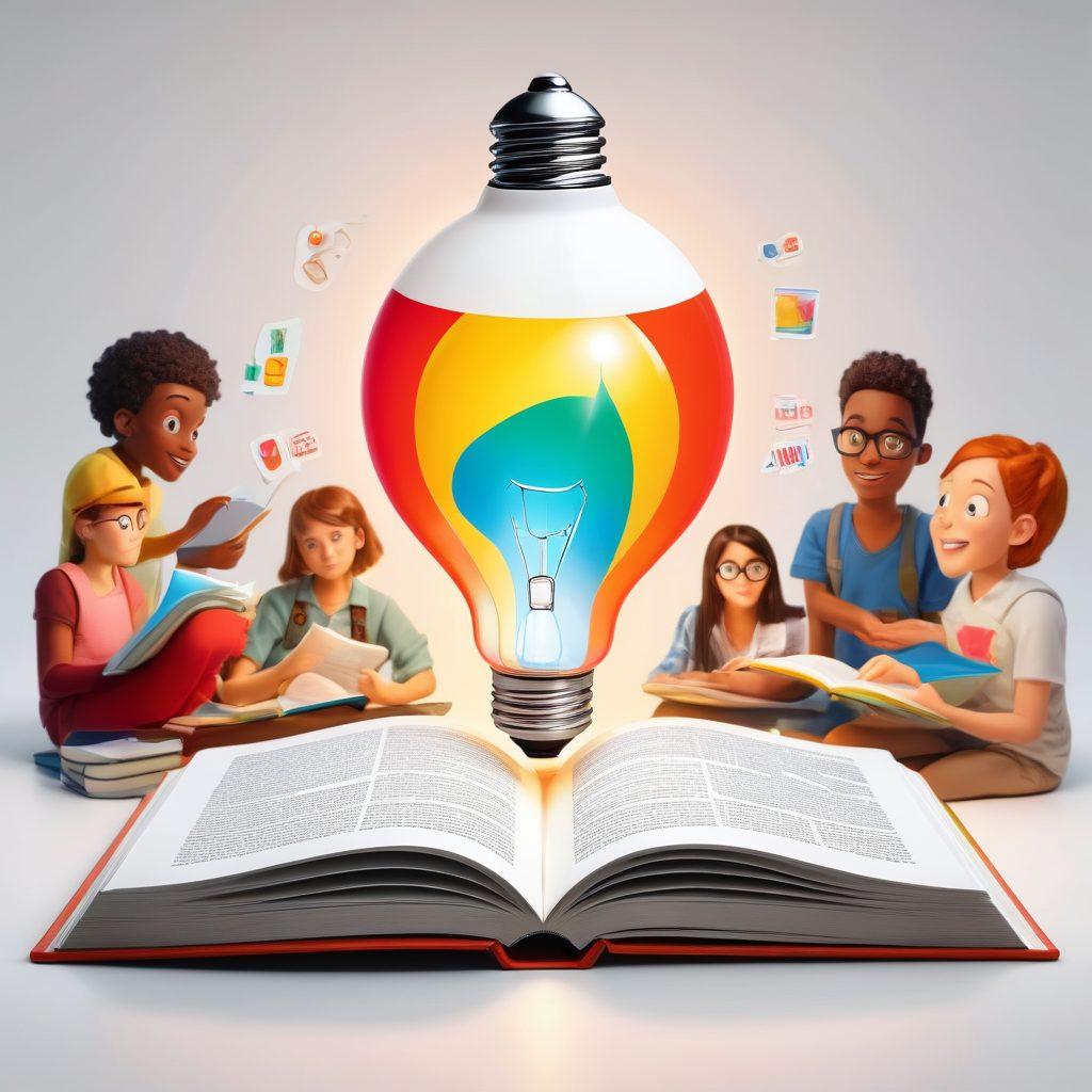 An open book with vibrant pages illustrating diverse scenes of sexual education, including infographics, video lesson thumbnails, and engaging characters discussing various topics. A bright light bulb shines above, symbolizing knowledge and understanding. The background features a colorful classroom with students interacting. super-realistic. vibrant colors. white background.